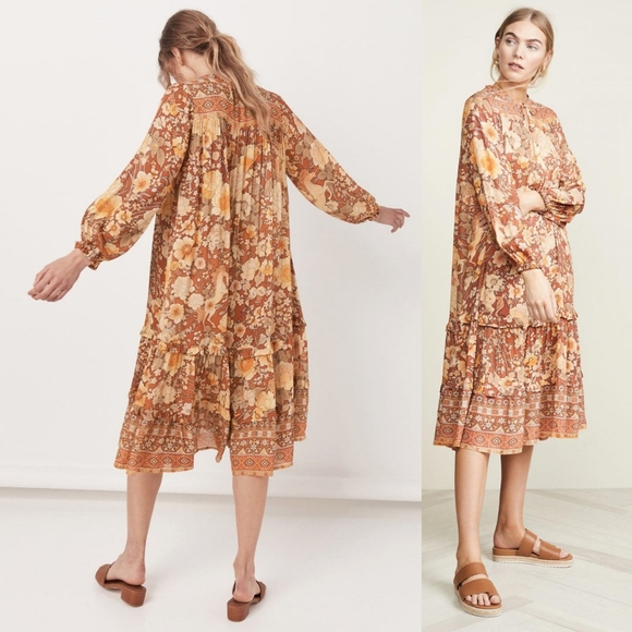 Spell designs Lady Amethyst Amber Boho midi dress gown copper M floral horses - Picture 4 of 16